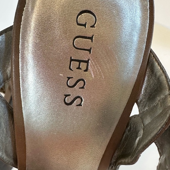 GUESS Brown Leather Strappy Platform Stiletto 5” Heels Sz 10M - Picture 7 of 10